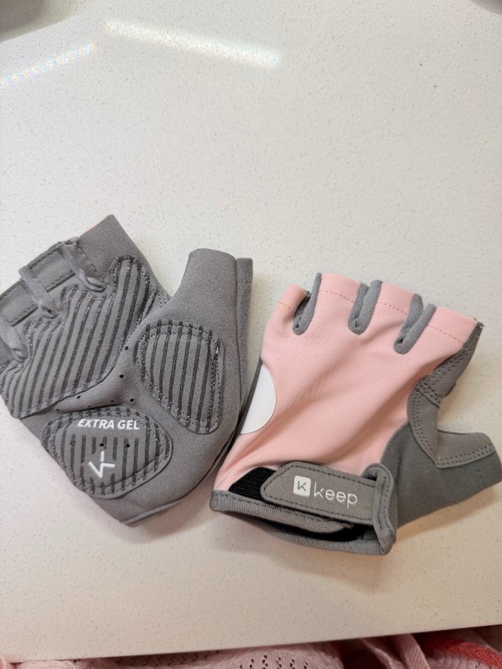 Keep Fingerless Workout Gloves Pink Gray Gel Padded Gym Weightlifting Cycling